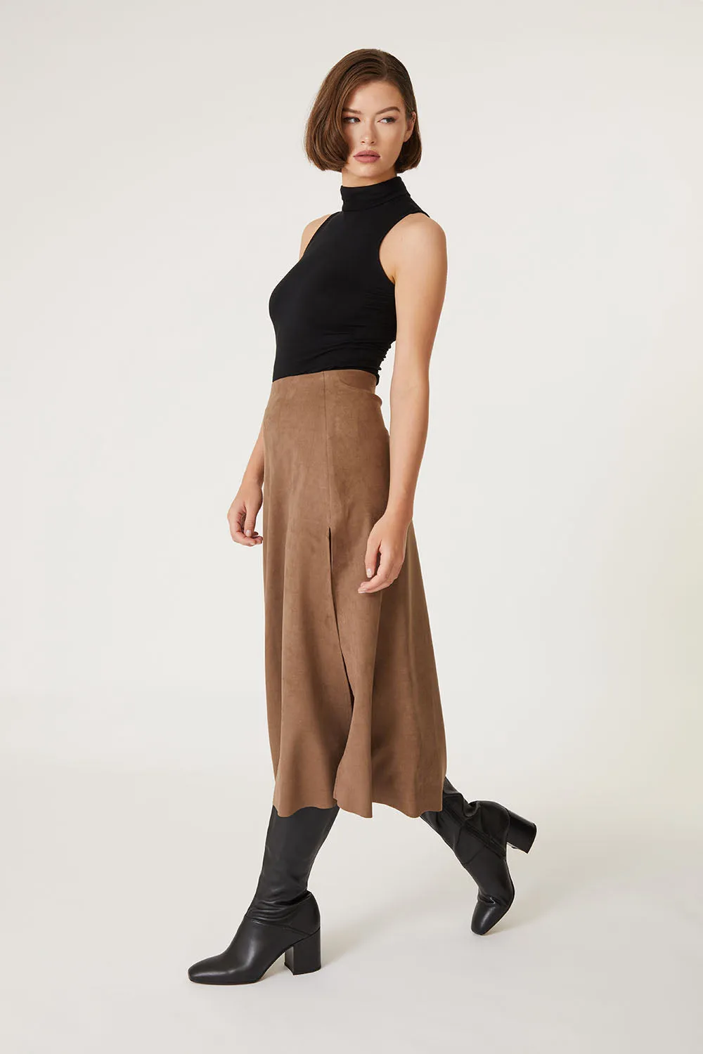 Uma Faux Suede Slit Skirt