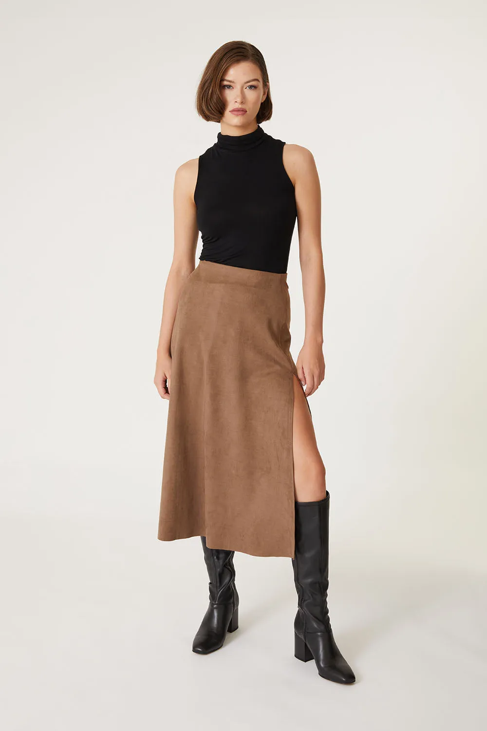 Uma Faux Suede Slit Skirt