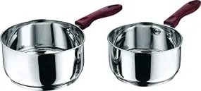 Vinod Stainless Steel Milkpan/Saucepan Set of 2 - 1 Litre and 1.6 Litre,Tea/Chai Pan,Riveted Sturdy Bakelite Handle,Induction and Gas Base 2 Year Warranty