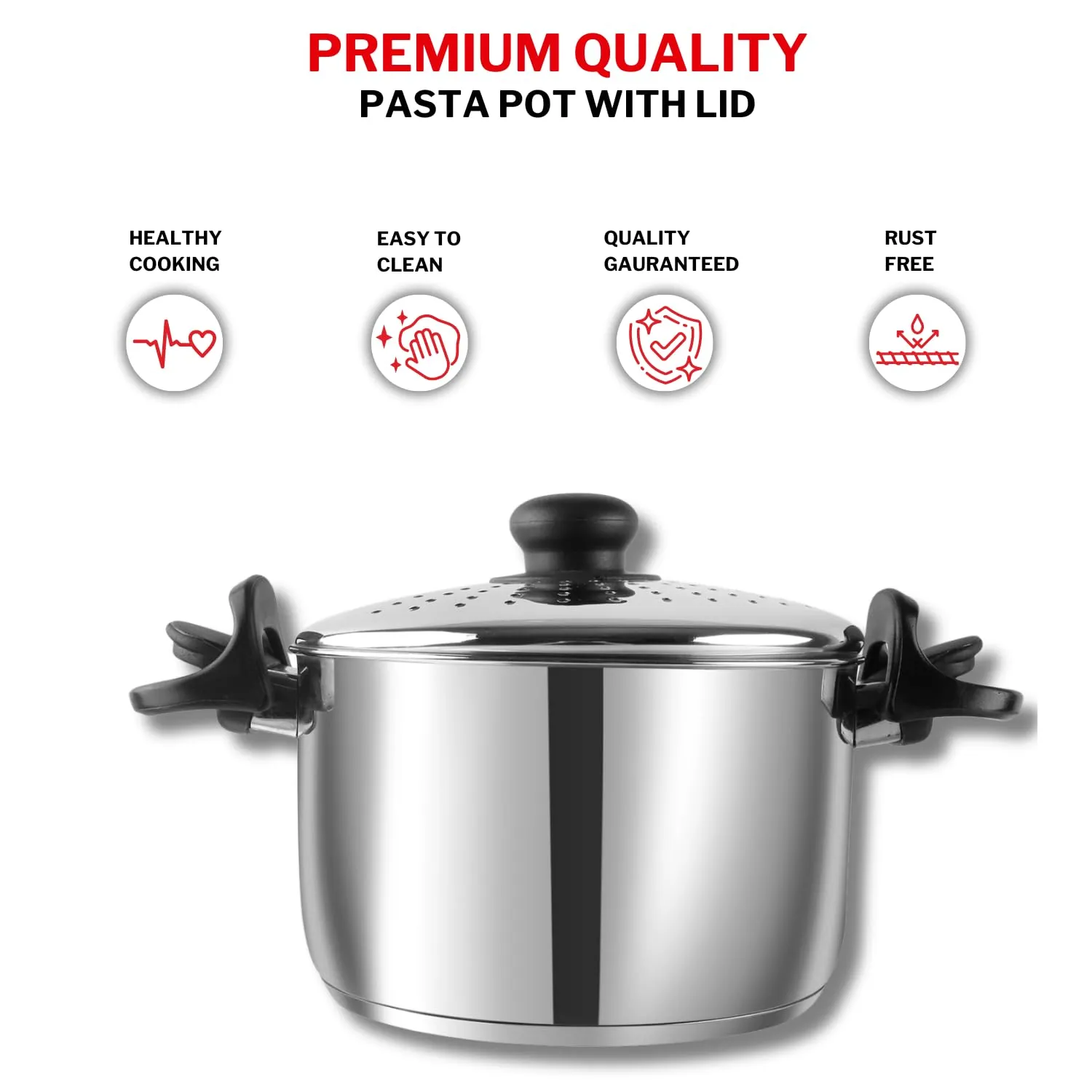 Vinod Stainless Steel Pasta/Noodle Pot with Strainer Lid, Sturdy Lockable Virgin Bakelite Handles, 2 Year Warranty, Silver 6.8 litres