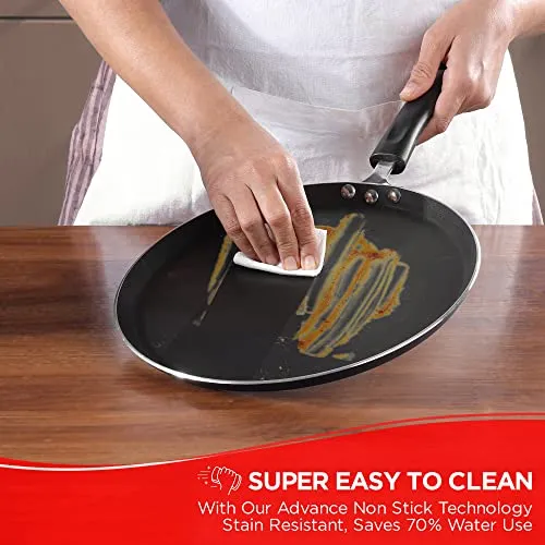 Vinod Zest Aluminium Non Stick Dosa Omni Tawa - 28cm | 3mm Extra Thick | 3 Layer Ceramic Coat | Bakelite Handle | Toxin Free | Gas Base - 1 Year Warranty