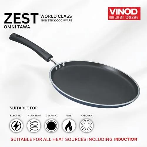 Vinod Zest Aluminium Non Stick Dosa Omni Tawa - 28cm | 3mm Extra Thick | 3 Layer Ceramic Coat | Bakelite Handle | Toxin Free | Gas Base - 1 Year Warranty