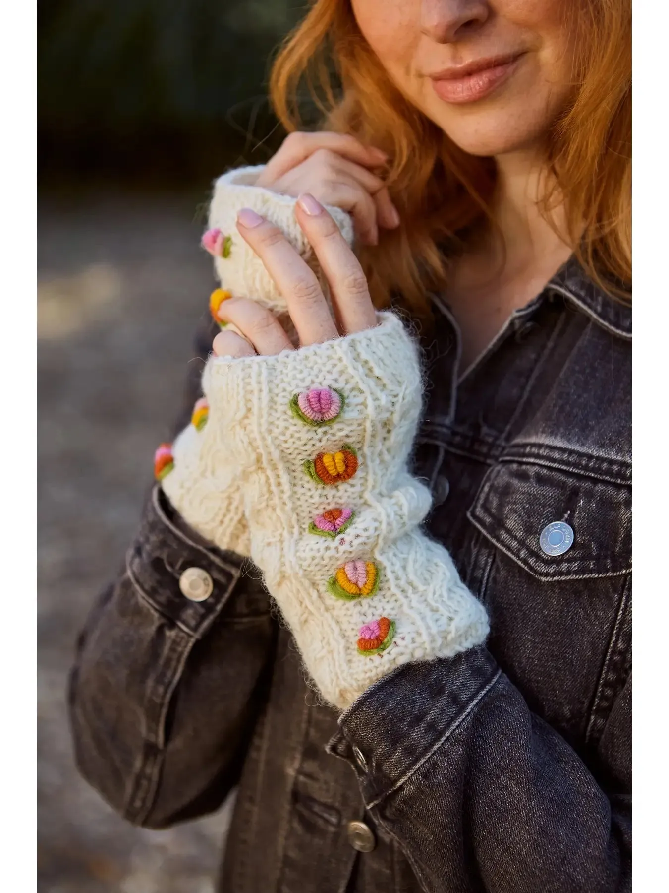 Waterford Fingerless Gloves - Cream