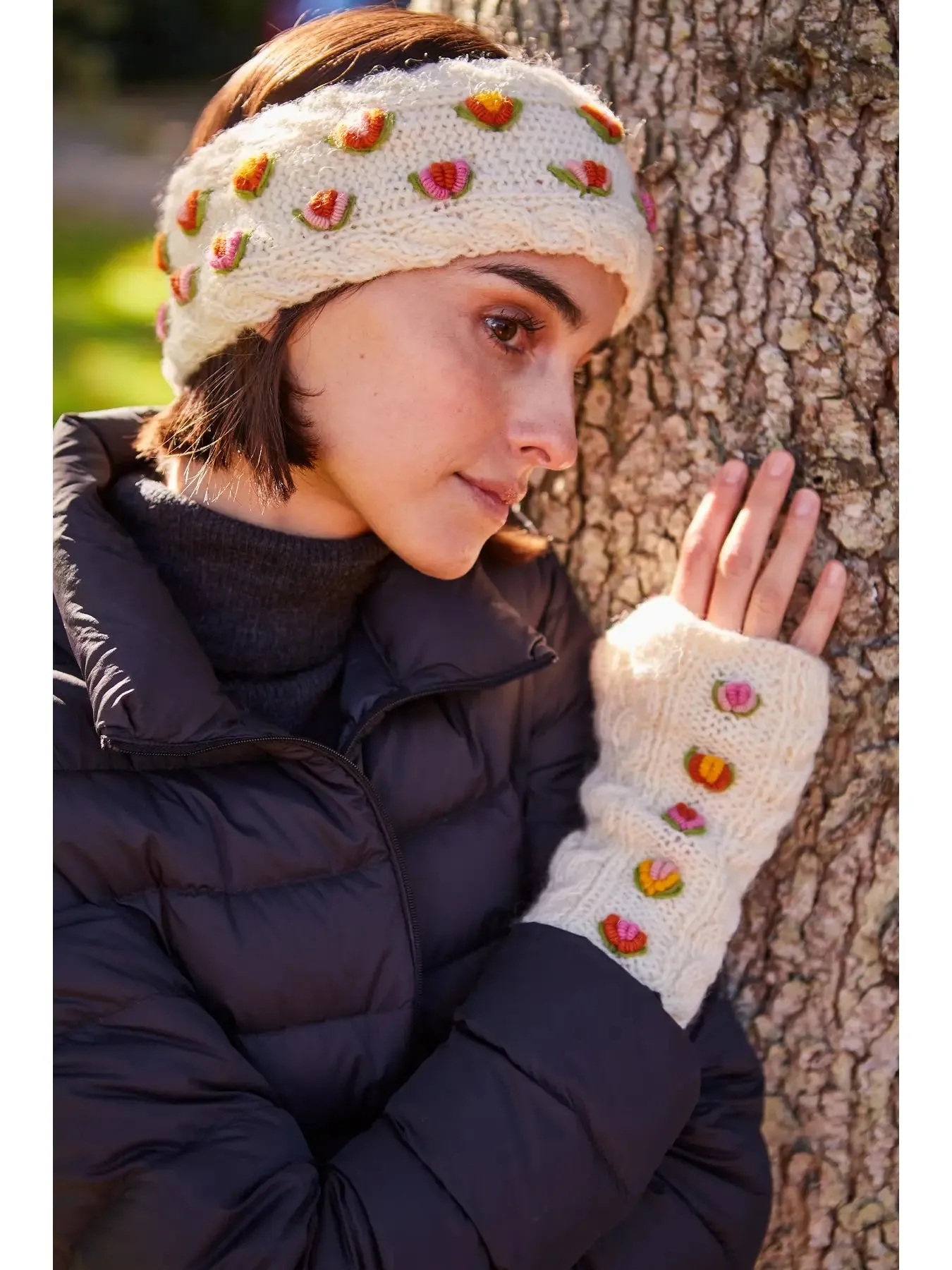 Waterford Fingerless Gloves - Cream