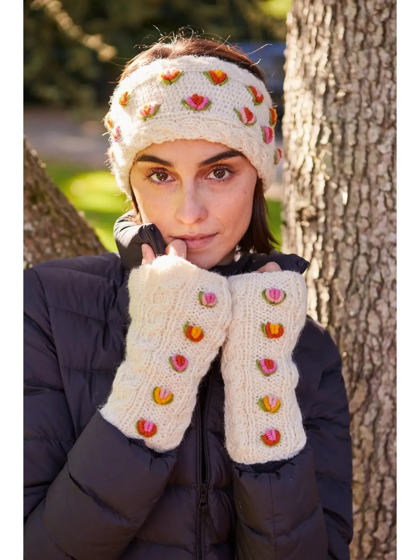 Waterford Fingerless Gloves - Cream