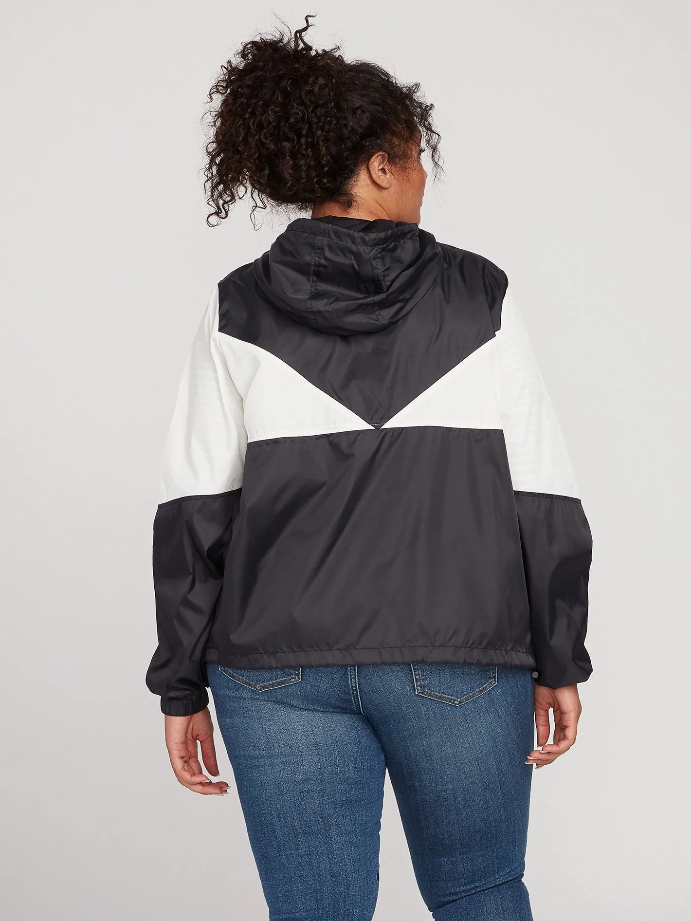 Wind Stoned Windbreaker Plus Size - Black White