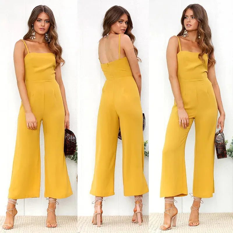 Woman Sleeveless Bib Dungarees Jumpsuits Autumn Casual Loose Solid Overalls for Women Female Spaghetti Strap Wide Leg Jumpsuit