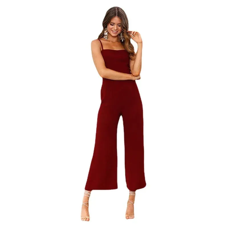 Woman Sleeveless Bib Dungarees Jumpsuits Autumn Casual Loose Solid Overalls for Women Female Spaghetti Strap Wide Leg Jumpsuit