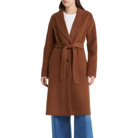 Womens Brown Belted Wool Coat