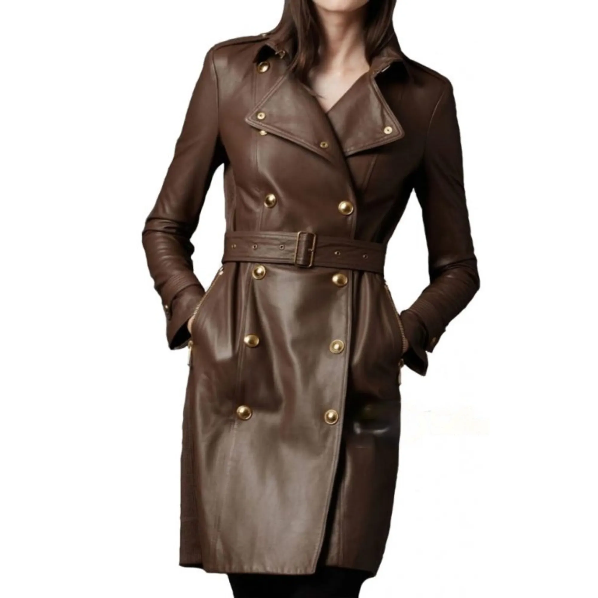 Womens Brown Leather Coat