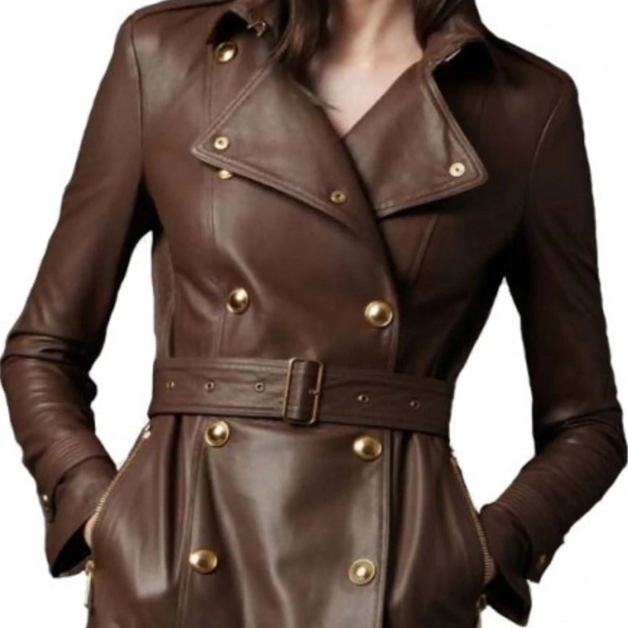 Womens Brown Leather Coat