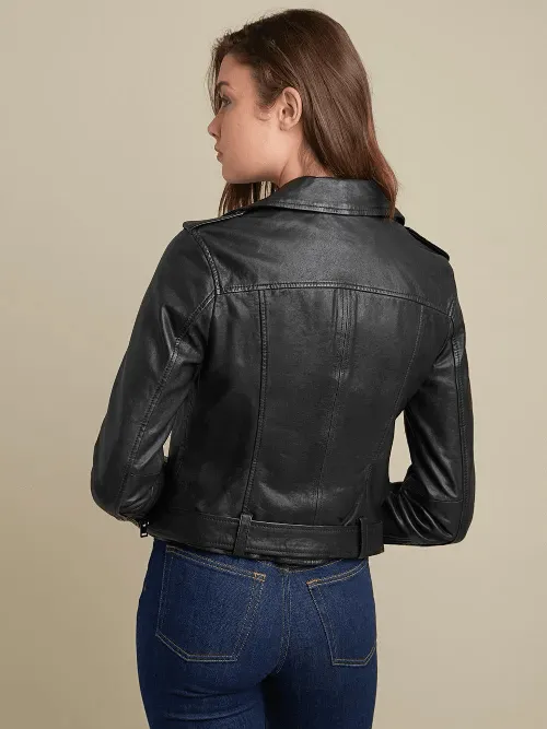 Womens Carly Genuine Leather Moto Jacket