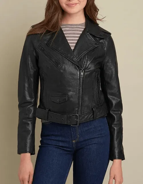 Womens Carly Genuine Leather Moto Jacket