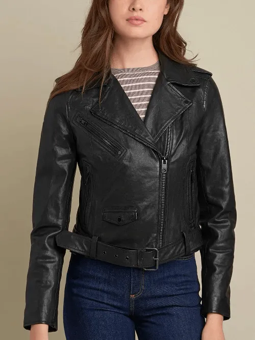 Womens Carly Genuine Leather Moto Jacket