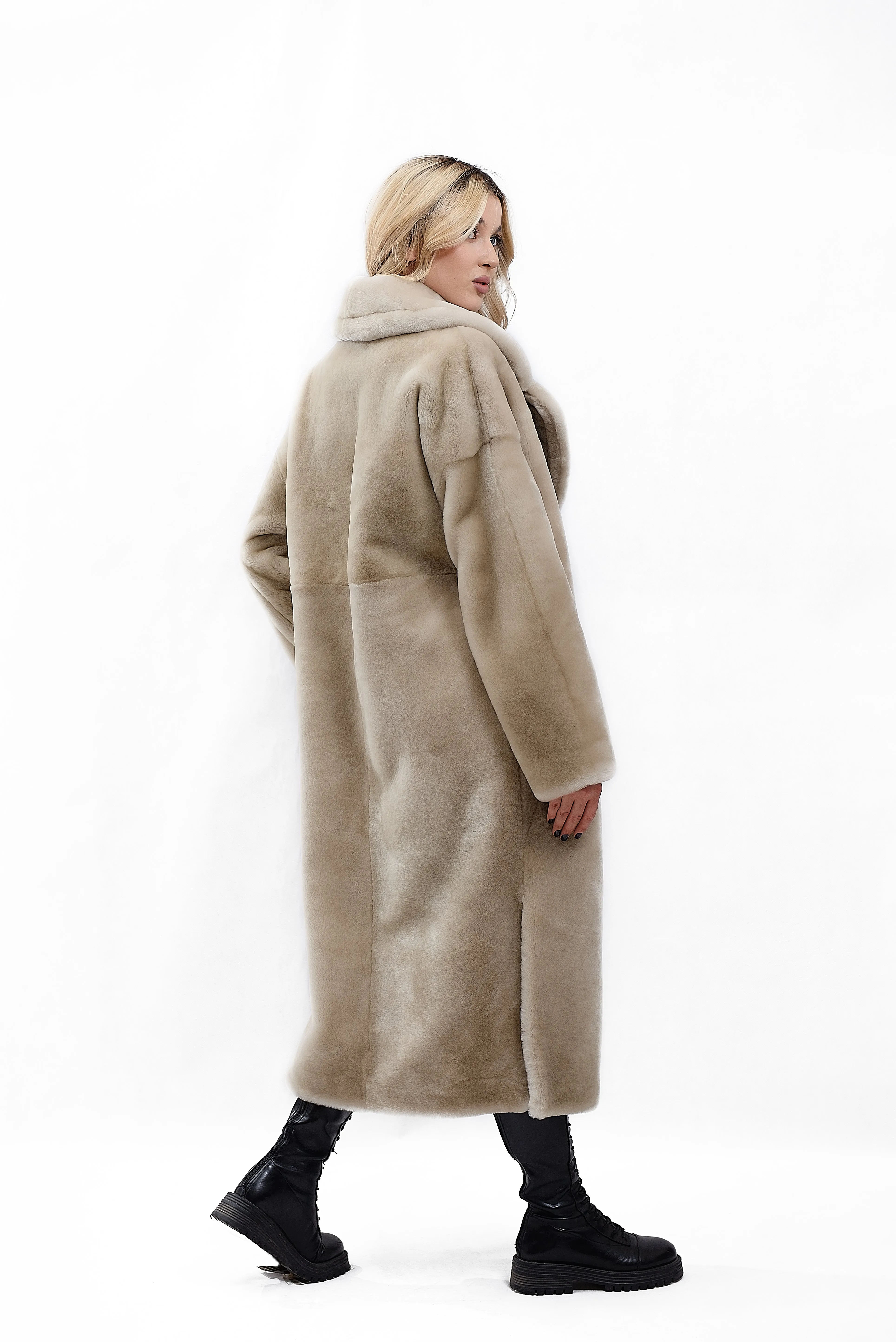 Women's Coat Made of Natural Mouton Fur, Gold