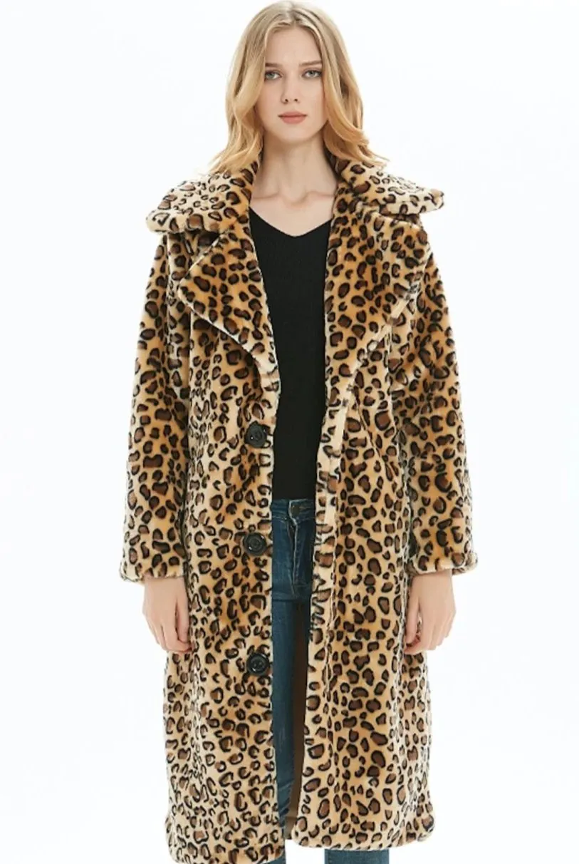 Womens Leopard Print Overcoat