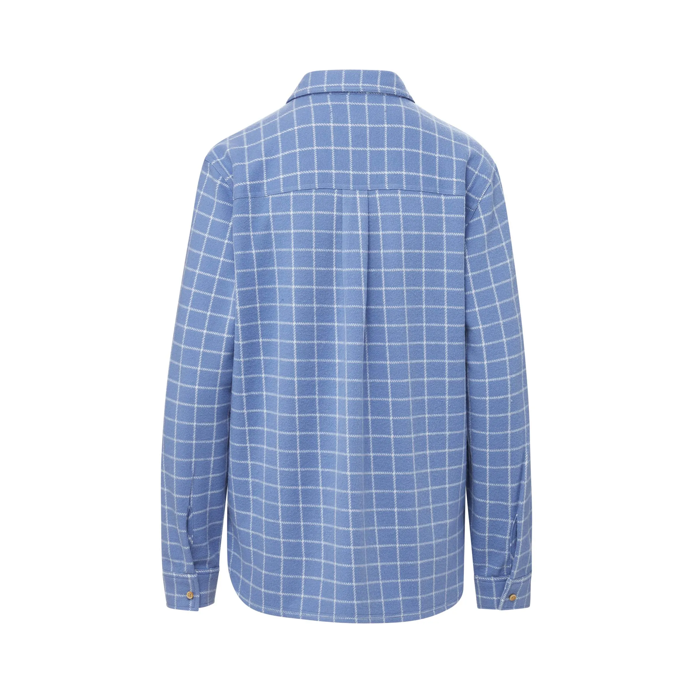 Women's Magnetic Front Curved Hem Blue and White Window Flannel Shirt