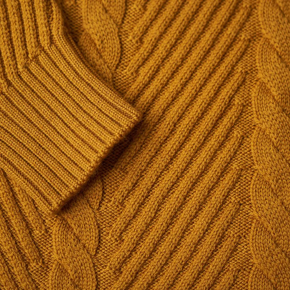 Womens Merino Cable Sweater (Mustard)