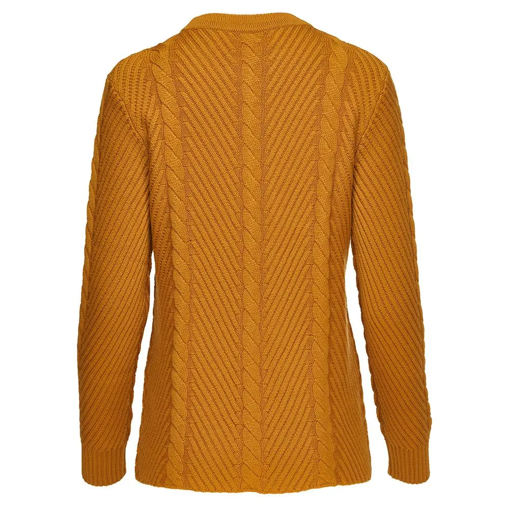 Womens Merino Cable Sweater (Mustard)