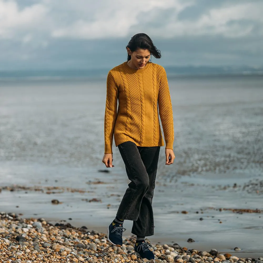 Womens Merino Cable Sweater (Mustard)