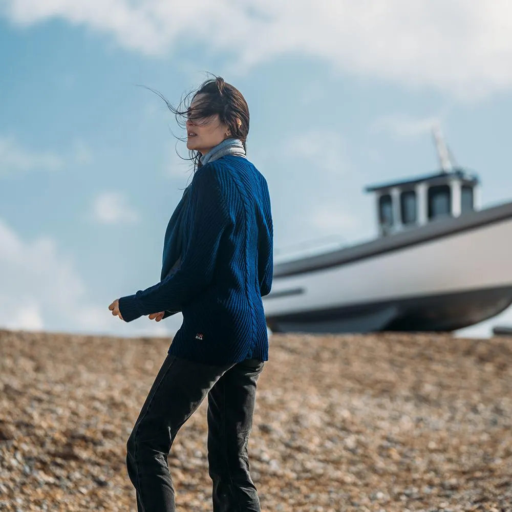 Womens Merino Cable Sweater (Navy)