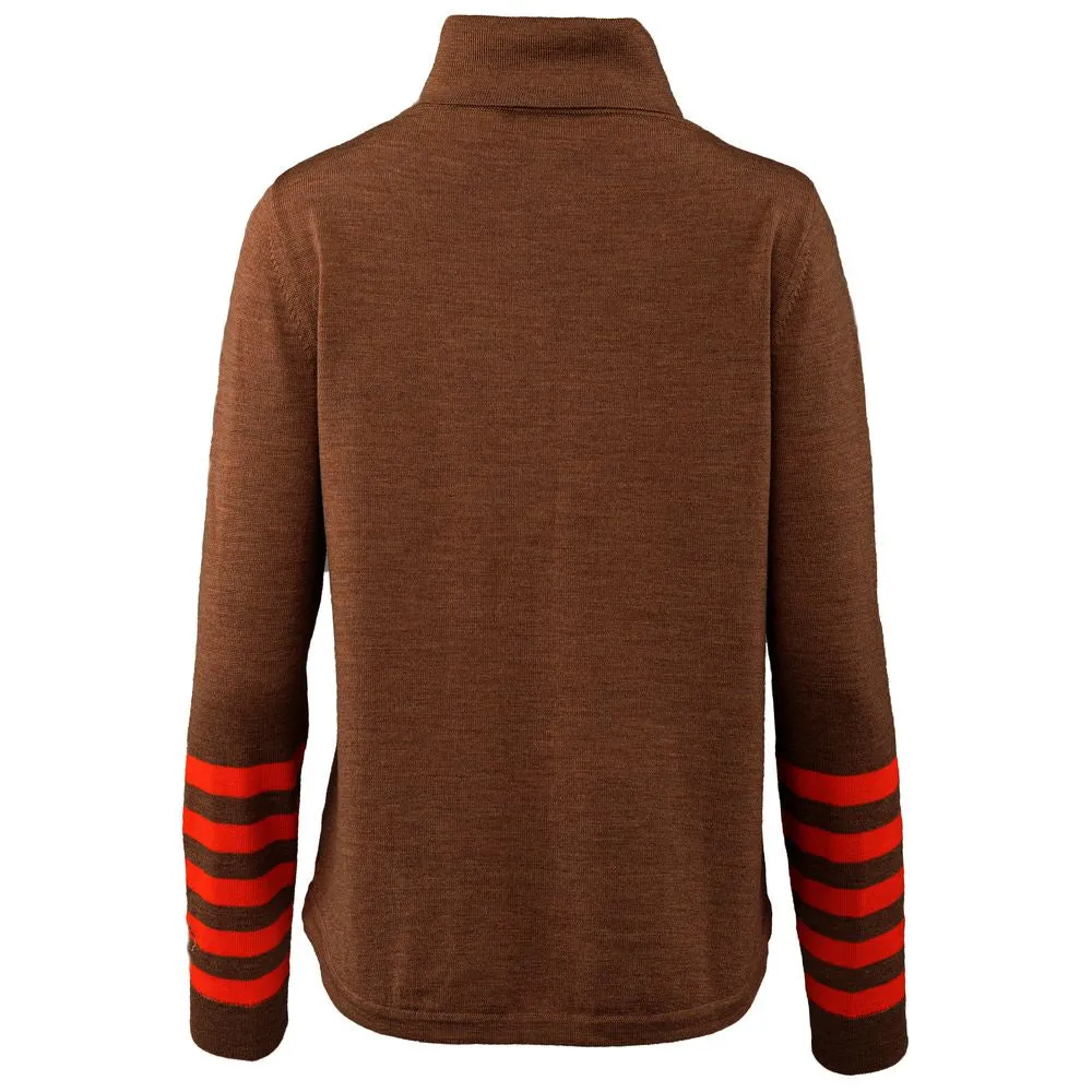 Womens Merino Roll Neck Sweater (Bran/Orange)