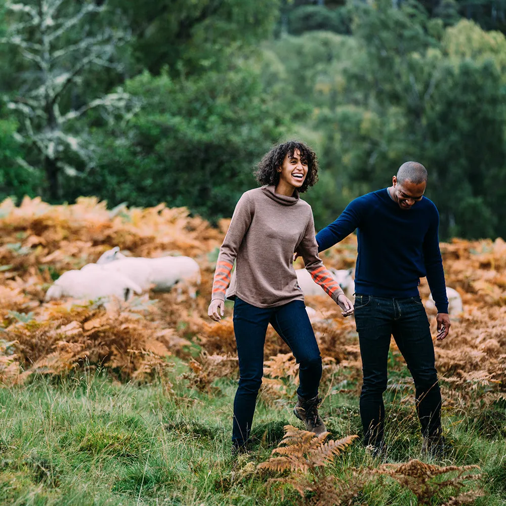 Womens Merino Roll Neck Sweater (Bran/Orange)