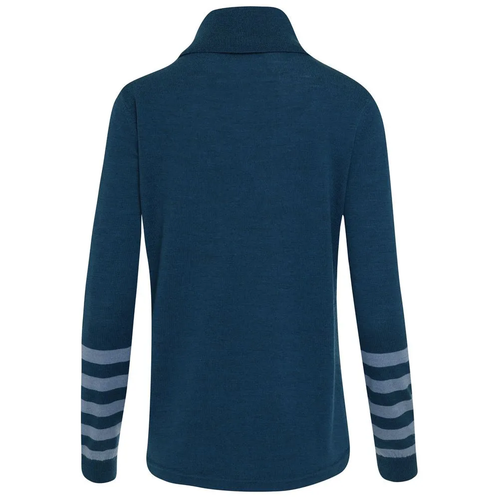 Womens Merino Roll Neck Sweater (Petrol/Sky)