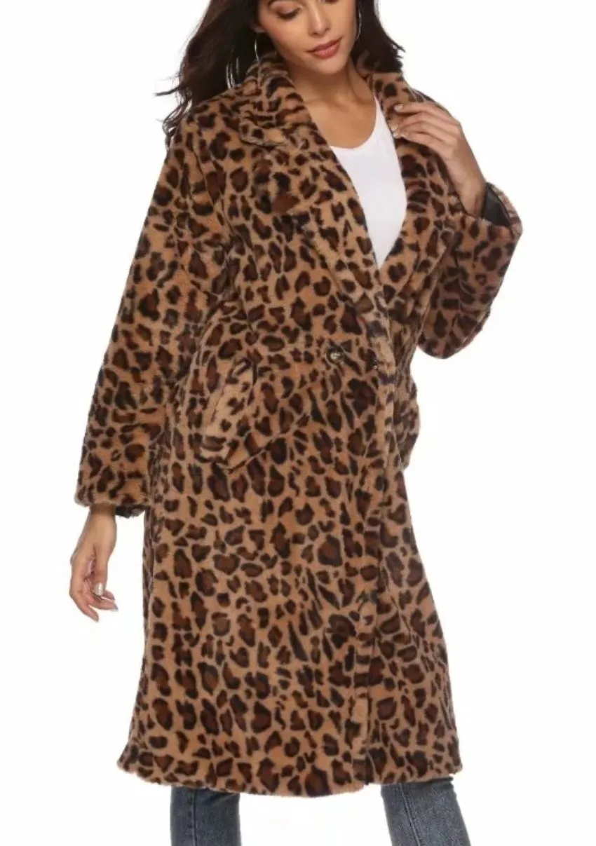 Womens Midi Animal Print Coat