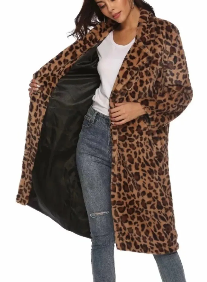 Womens Midi Animal Print Coat