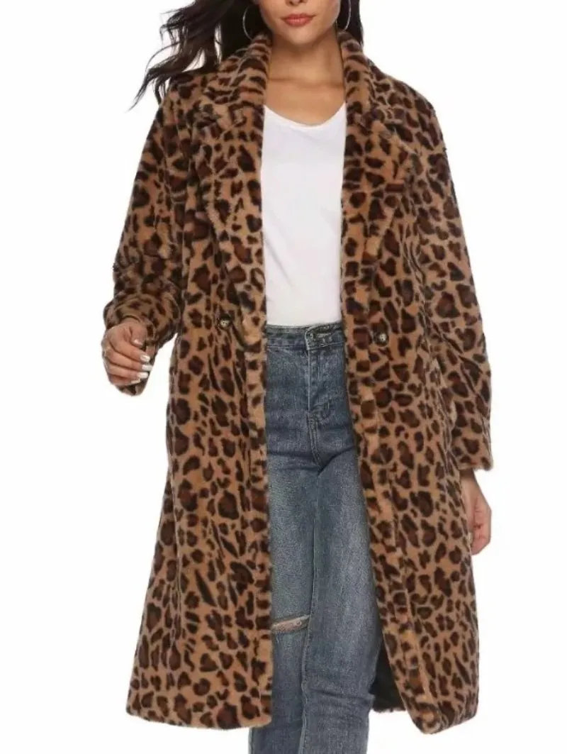 Womens Midi Animal Print Coat