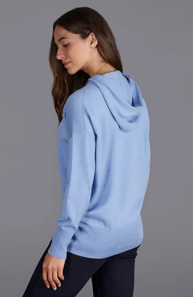 Womens Pure Extra Fine Merino Wool Relaxed Fit Hooded Jumper