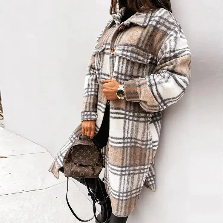 Woolen Plaid Overcoat^