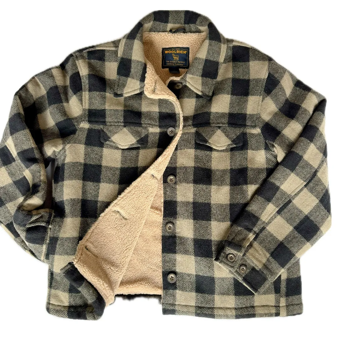 WOOLRICH Vintage Wool Checkered Fleece Lined Button Down Winter Shirt Jacket Shacket