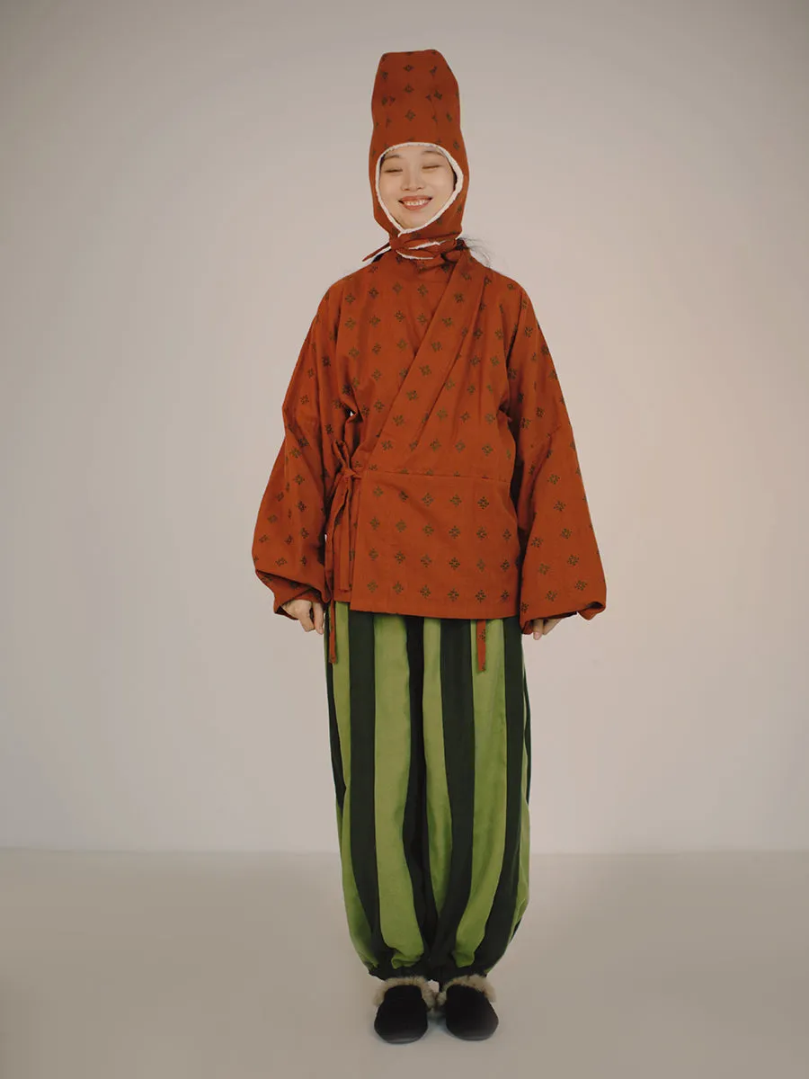 Xi Gua 西瓜 Watermelon Modernized Weijin Tang Cotton Lounge Set & Hat