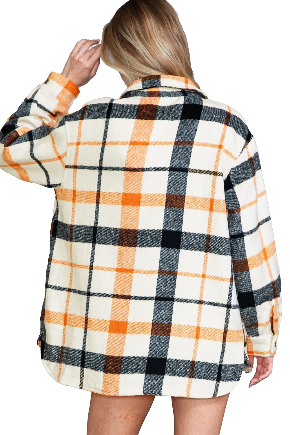 Yellow Plaid Print Turn Down Collar Buttoned Shacket