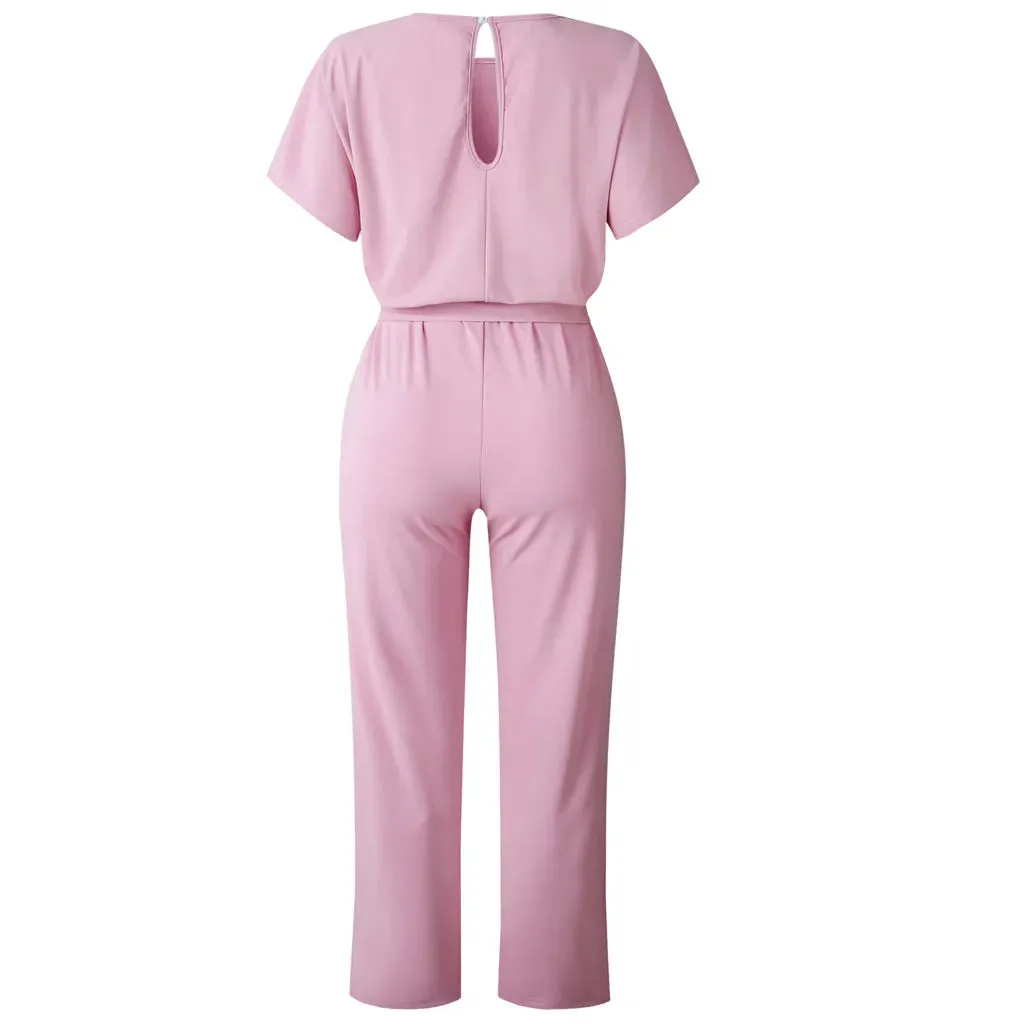 Youthful woman clothes Leg With Belt Women Short Clubwear Straight Sleeve Playsuit Jumpsuit Women's Jumpsuit jumpsuit women